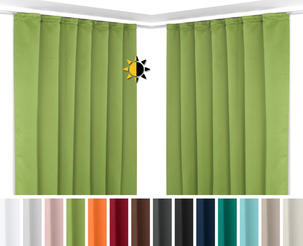 2er Set Verdunkelungsgardine mit U-Band, Blackout Vorhang abdunkelnd, Größe und Farbe wählbar,140x225cm,Apfelgrün