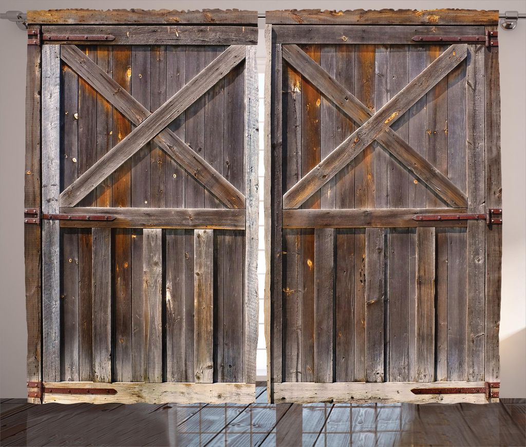 ABAKUHAUS Rustikal Rustikaler Vorhang, Alte hölzerne Lager, Wohnzimmer Universalband Gardinen mit Schlaufen und Haken, 280 x 245 cm, Braun