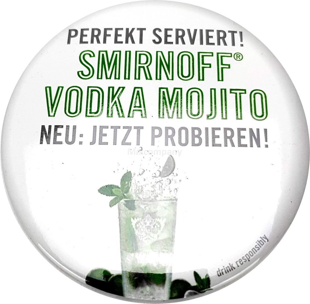 5x Smirnoff Vodka Mojito Button Anstecker
