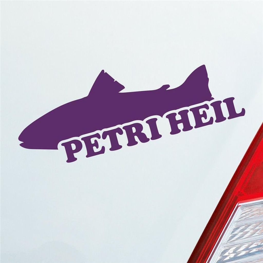Auto Aufkleber Petri HEIL Gruß Angler Fischer Angeln 20x7 cm Lila Sticker Heckscheibenaufkleber