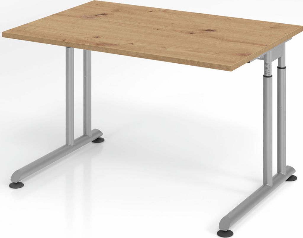 Schreibtisch Nilo | Asteiche | Silber Gestell | BxT 120x80cm | Arbeitshöhe 68-82cm | höhenjustierbar, 1cm Raster | C-Fuß-Gestell | Rechteckform
