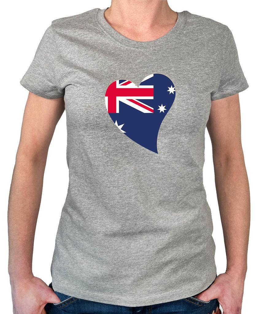Huuraa Damen T-Shirt Australien Flagge Herz M Sport Grey Bio Baumwolle Fairtrade Damenshirt Geschenkidee