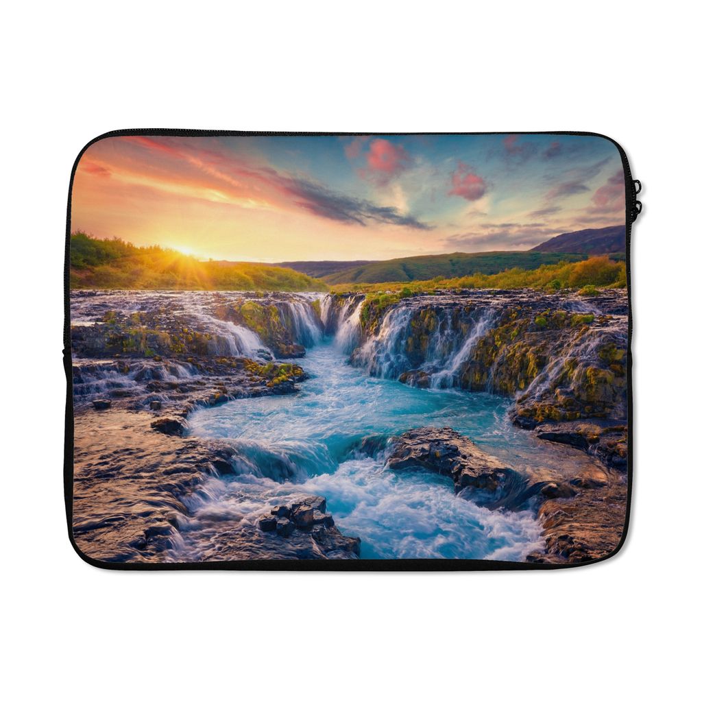 MuchoWow Laptop Hülle 15 Zoll Wasserfall - Pflanzen - Moos - Landschaft - Sonnenuntergang - Fels Laptoptasche - Laptoptasche - Sleeve - Rundum-S...
