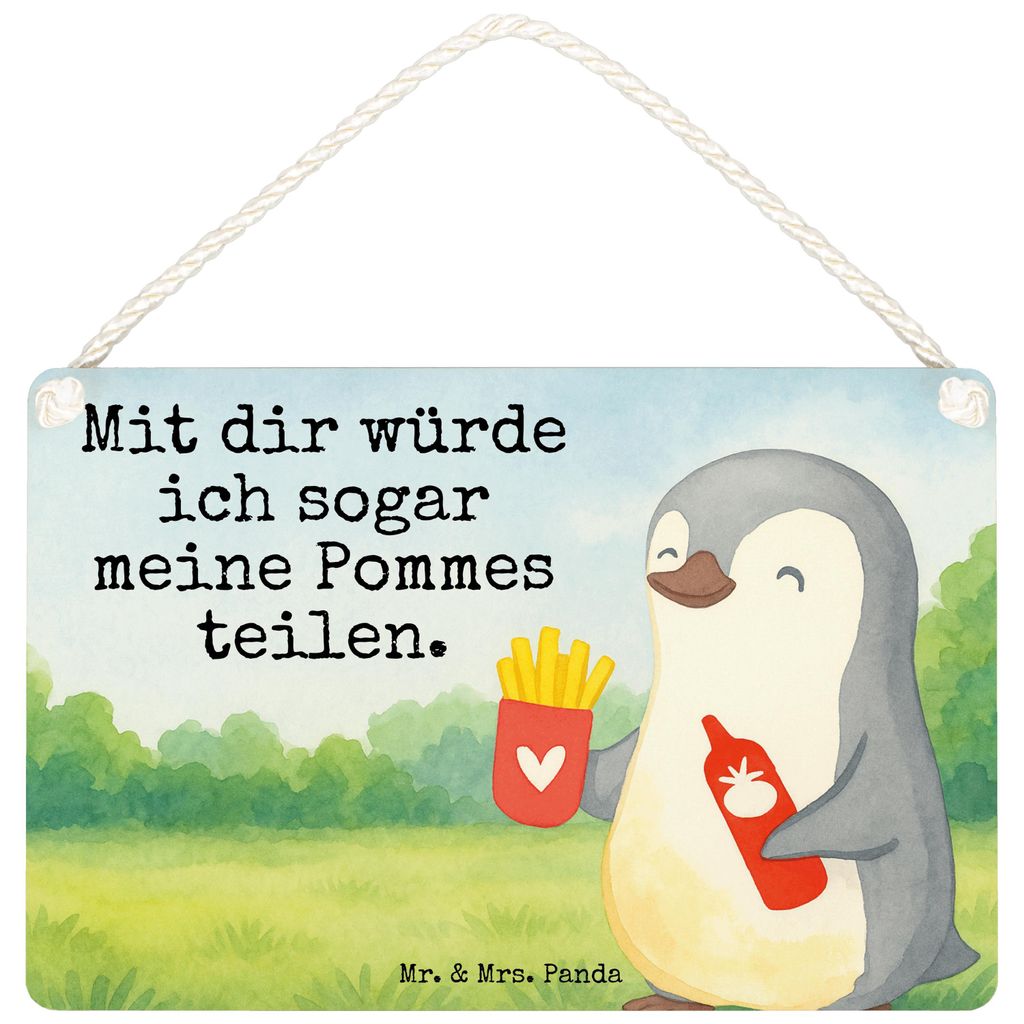 Mr. & Mrs. Panda Schild Pinguin Pommes Design DIN A5 - Weiß - Geschenk, Türschild, Valentinstag, Hochzeitstag, für Frauen, Freundin, Freund, Mit...