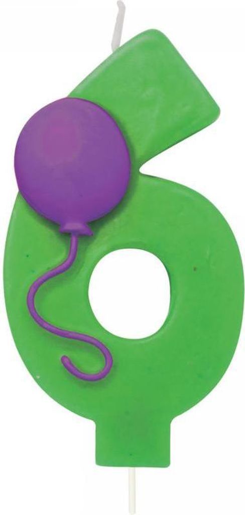 Geburtstags-Zahlenkerze '6' mit Luftballon-Design, 7 cm, Produktbild 