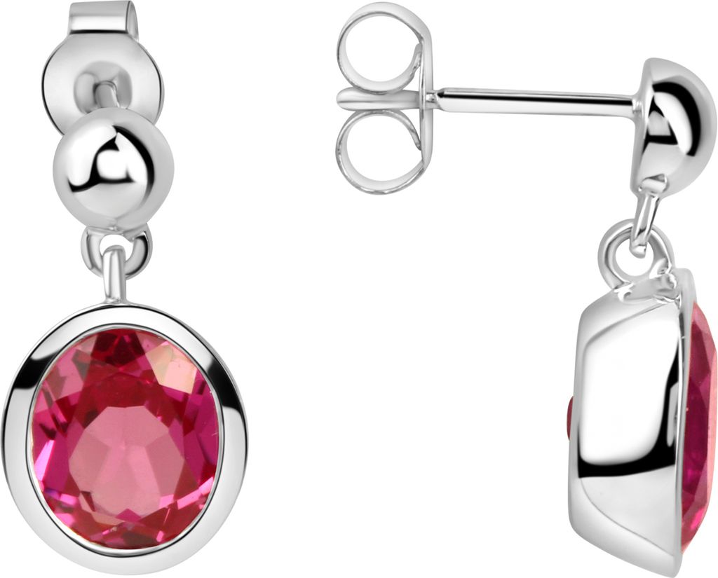 Jamelli Ohrringe 925/- Sterling Silber 1,9cm weiß Quarz (beh.) pink 300220008J