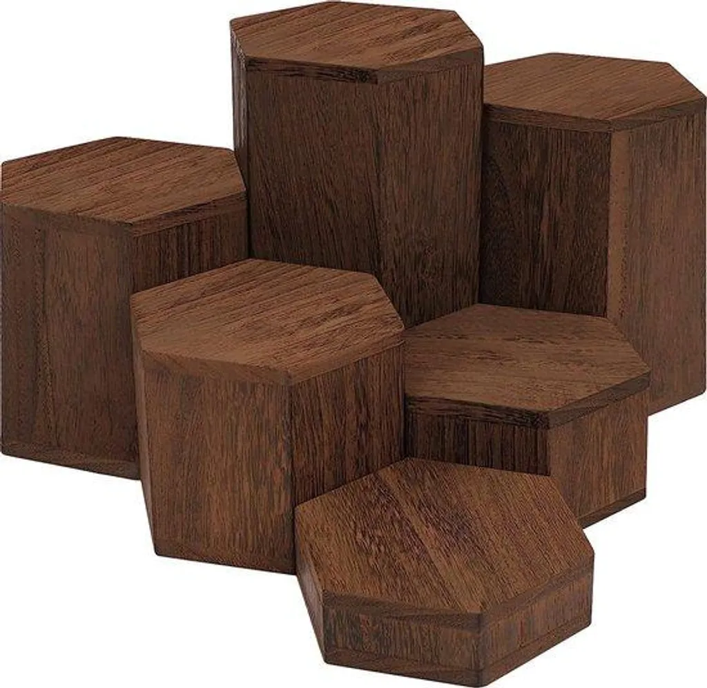 Lot de 6 présentoirs hexagonaux en bois marron pour bijoux et vitrines