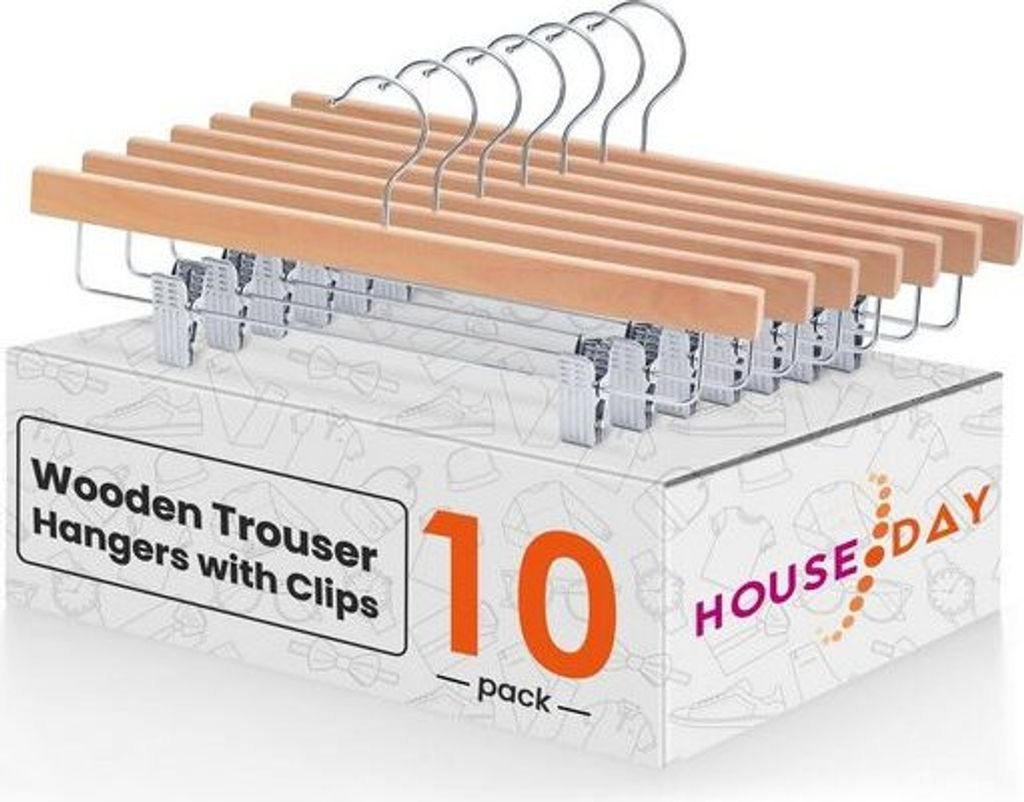 House Day Kleiderbügel Holz Kleiderbügel als Hosenbügel / Rockbügel, (10-tlg), 360°Haken, für Hosen Shorts Rock Socken Unterwäsche