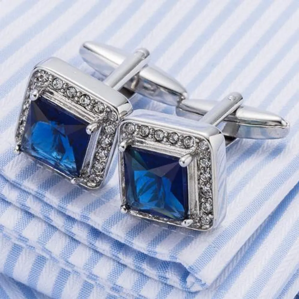 Boutons de manchette Âmes bleues en laiton rhodié pour homme élégant