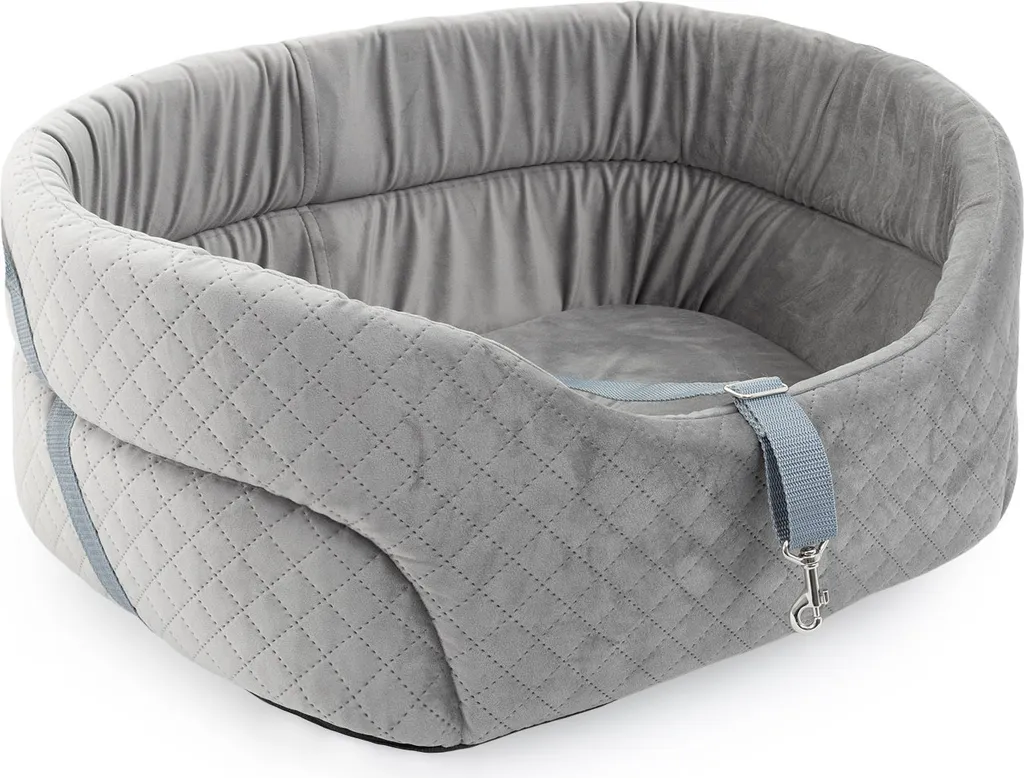 BOUTIQUE ZOO Seggiolino Auto Cane S Grigio - Comfort in Pelle Scamosciata