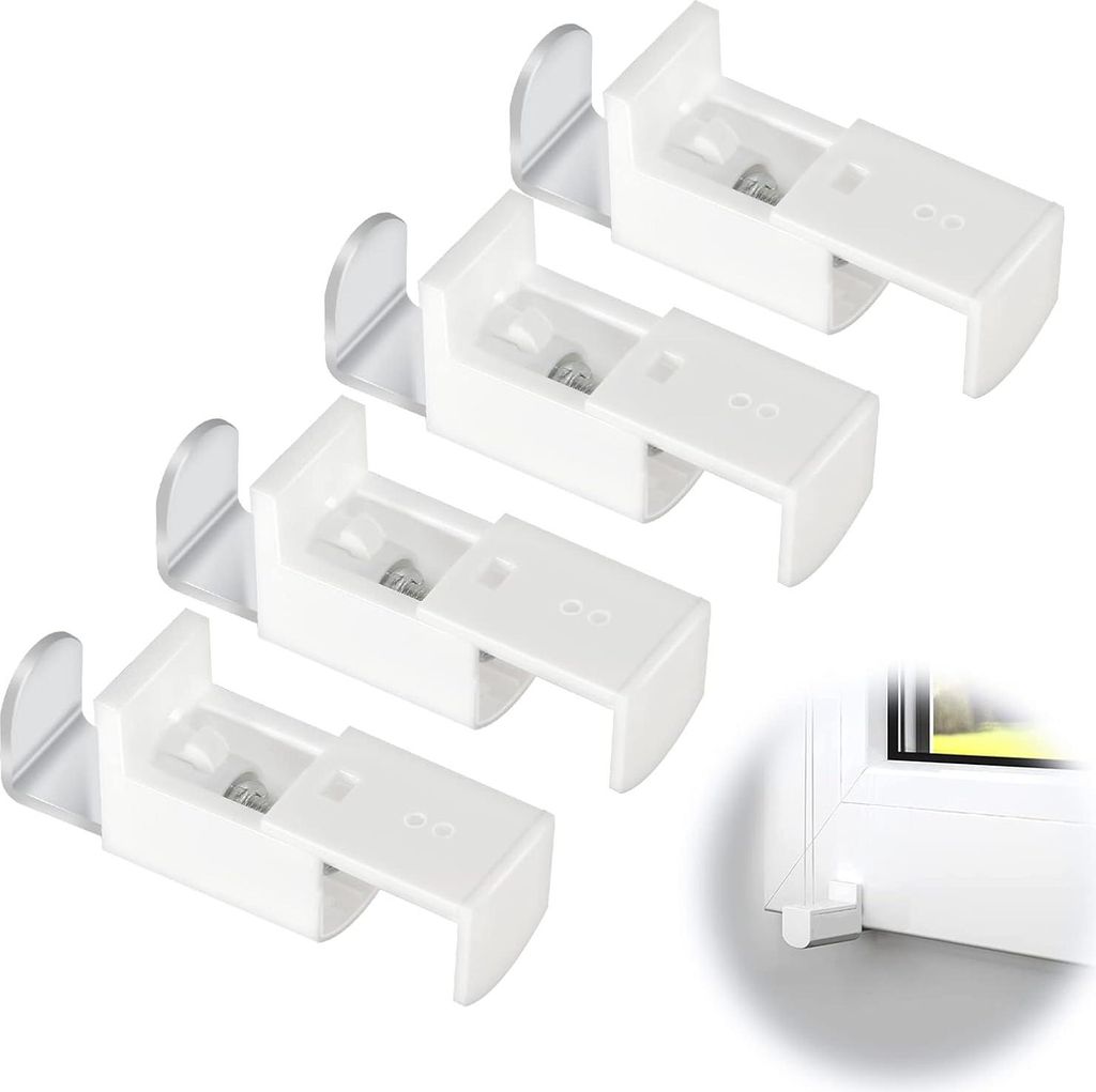 VD WEIDE ENTERPRISE - Klemdragers Befestigung verstellbar 20 mm für Duo Doppel-Rollgitter Plissee-Zubehör - Set Weiß (4 Stück)