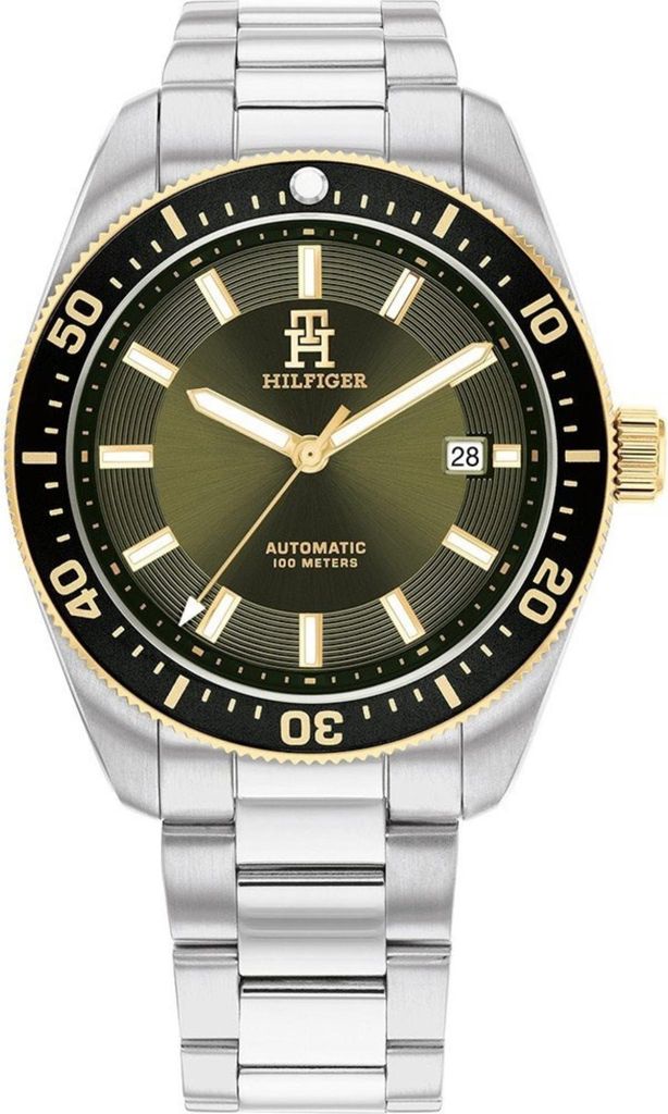 Tommy Hilfiger Herren Armbanduhr 1792155 Ø 40 mm Edelstahl Grün Grau Automatik 10 ATM