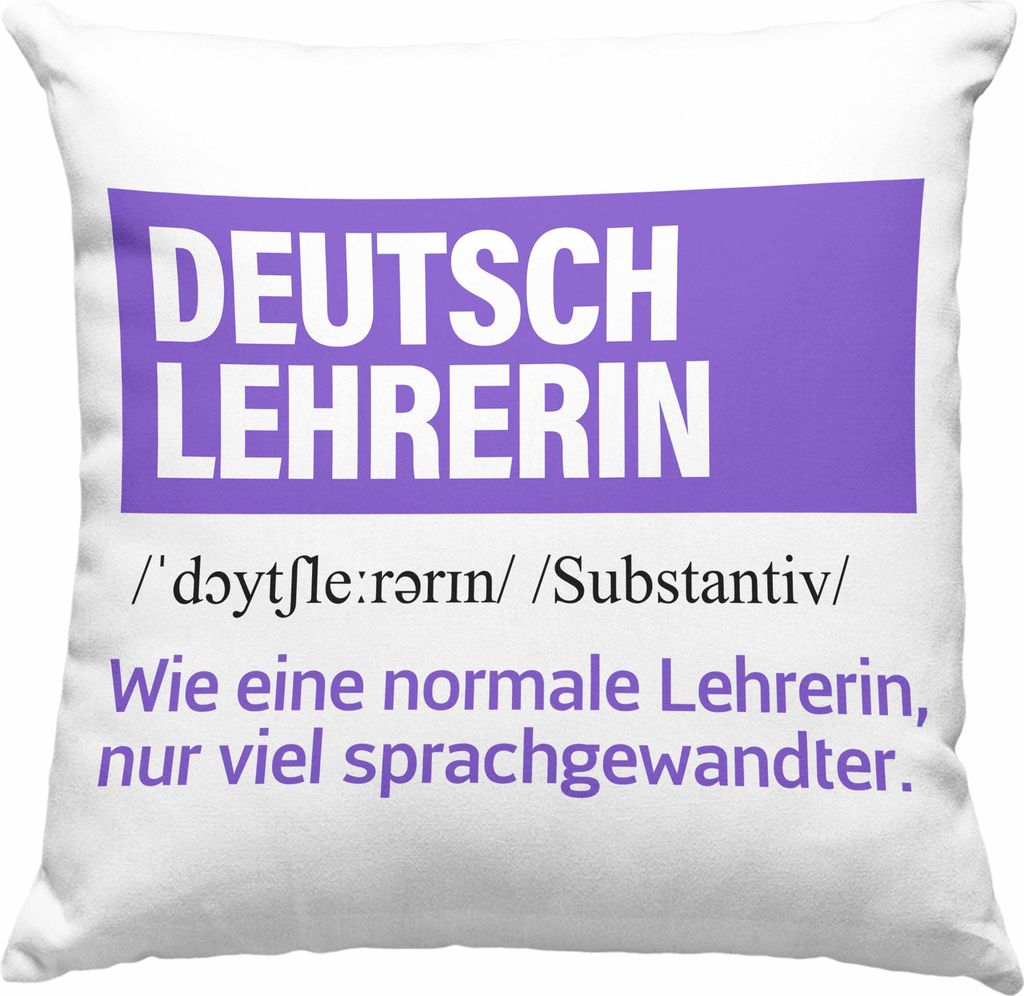 Trendation - Deutschlehrerin Geschenk Deko-Kissen mit Füllung 40x40 Geschenkidee Abschied Abschiedsgeschenk Geburtstag Deutsch Lehrerin (Grün)