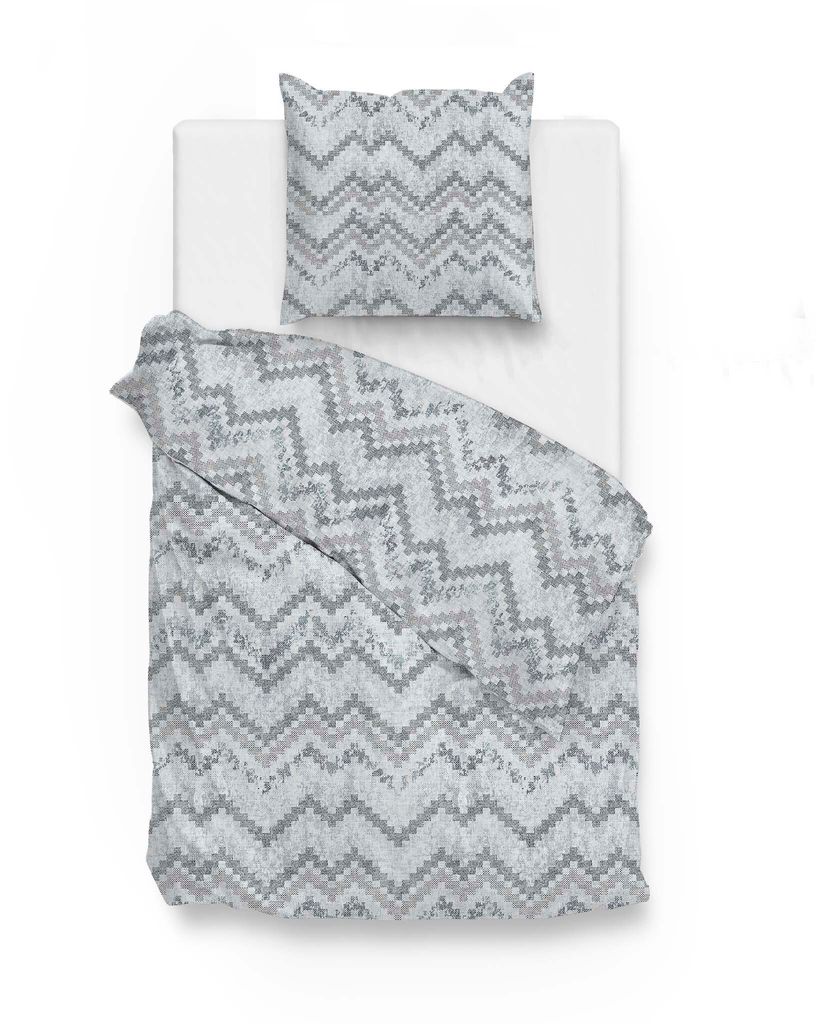 Zo! Home Baumwolle Bettwäsche 135x200 Samanta blue Zickzack blau grau