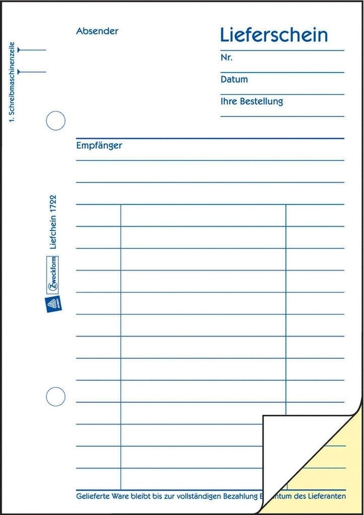 Formularbuch Lieferschein A6 VE=20x2x50 Blatt