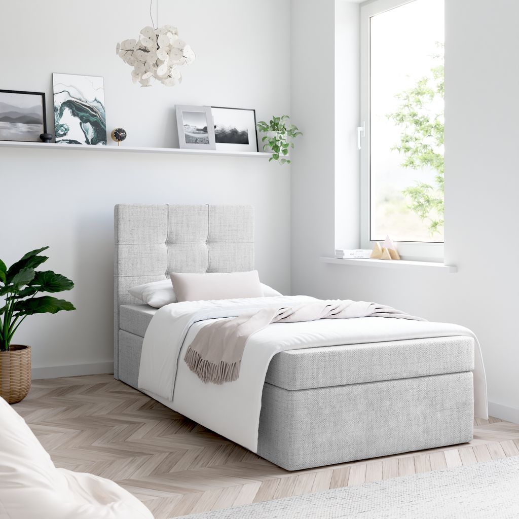 Bett, Boxspringbett MERA MINI mit Bettkästen, Doppelbett, Stauraum, Schlafzimmer, Polsterbett, Bettgestell (80x200, Hellgrau - Aura 15, Ohne Topper)