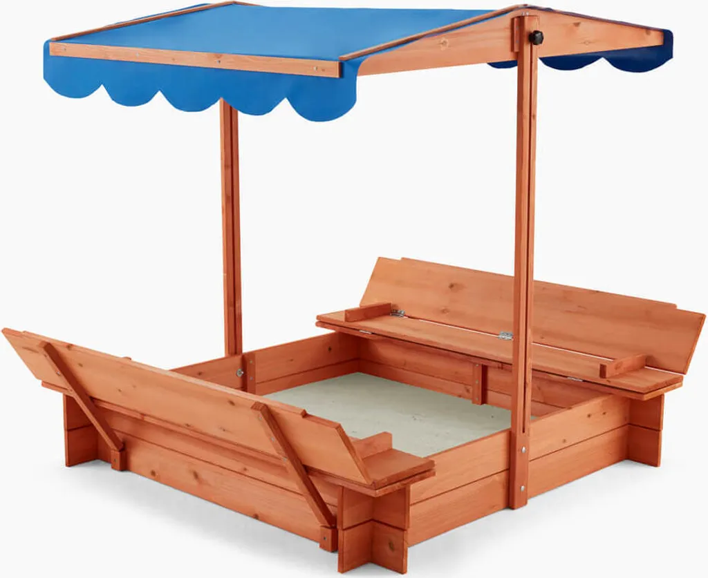 Bac à sable extérieur pour jardin avec toit pare-soleil et fond protecteur