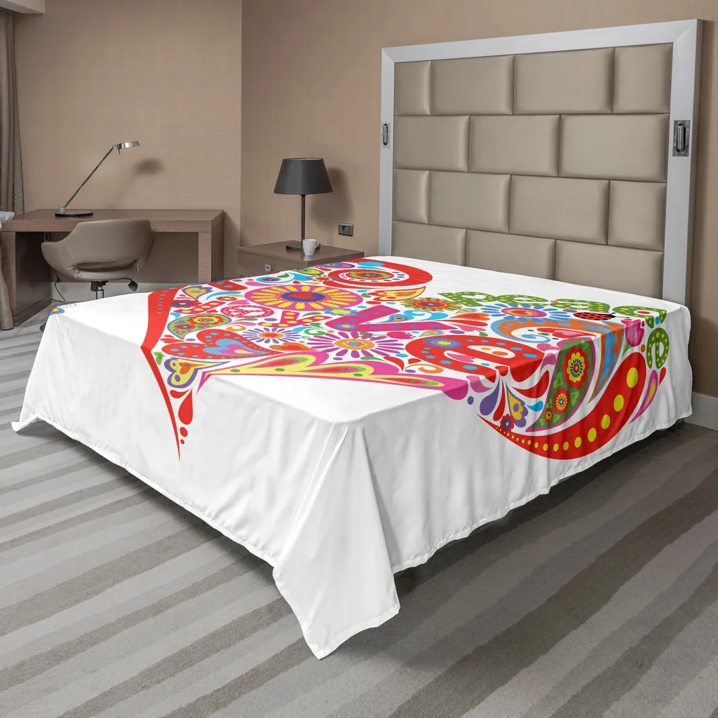 Grand drap plat décoratif multicolore motif papillons et fleurs de printemps