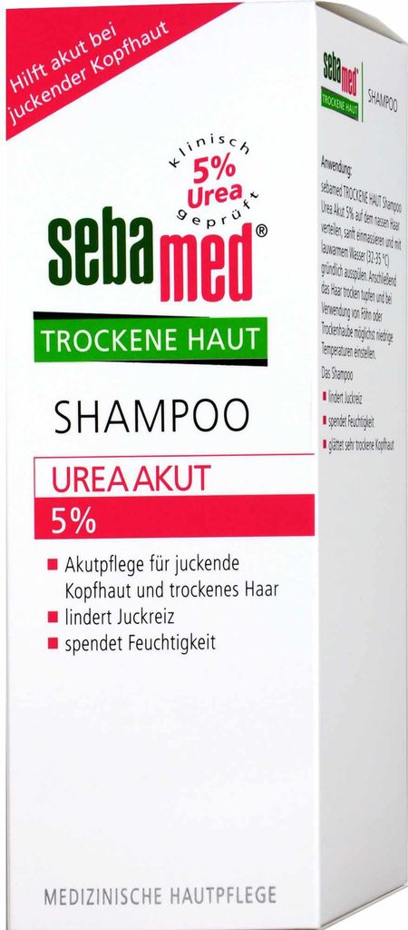 The image shows the front and side of a Sebamed shampoo box.