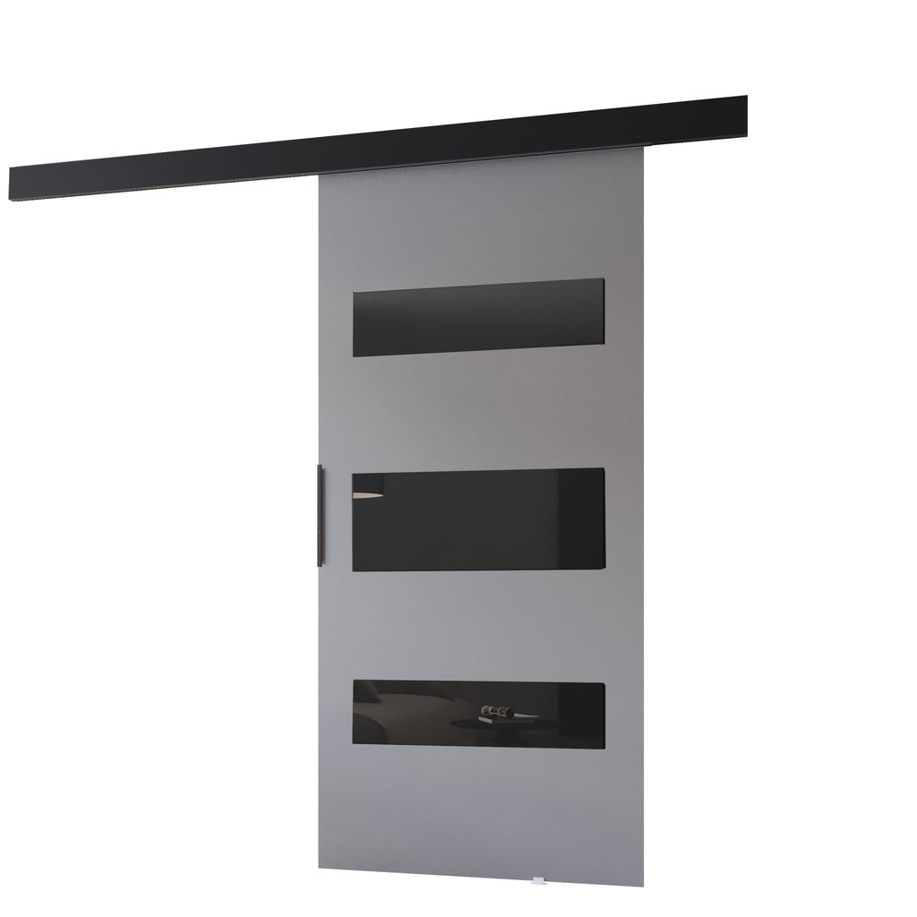 MINIO go for it, Schiebetür "PRIM D", Zimmertür, mit schwarzen Dekorelementen, schwarzer Griff, 96 cm, Graue / Schwarze Farbe