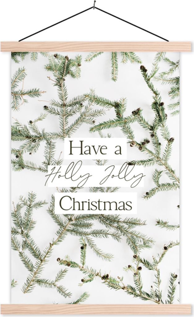 MuchoWow Textilposter Winter - Zitat - Zweige 120x180 cm mit holzfarbenen Rahmen - Textil-Plakat