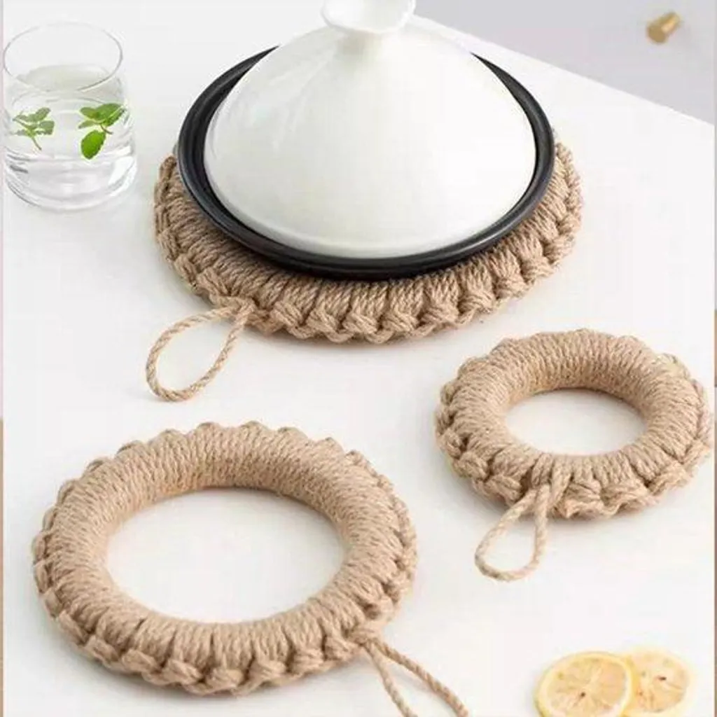 Dessous-de-plat et manique en jute avec boucle de suspension x2