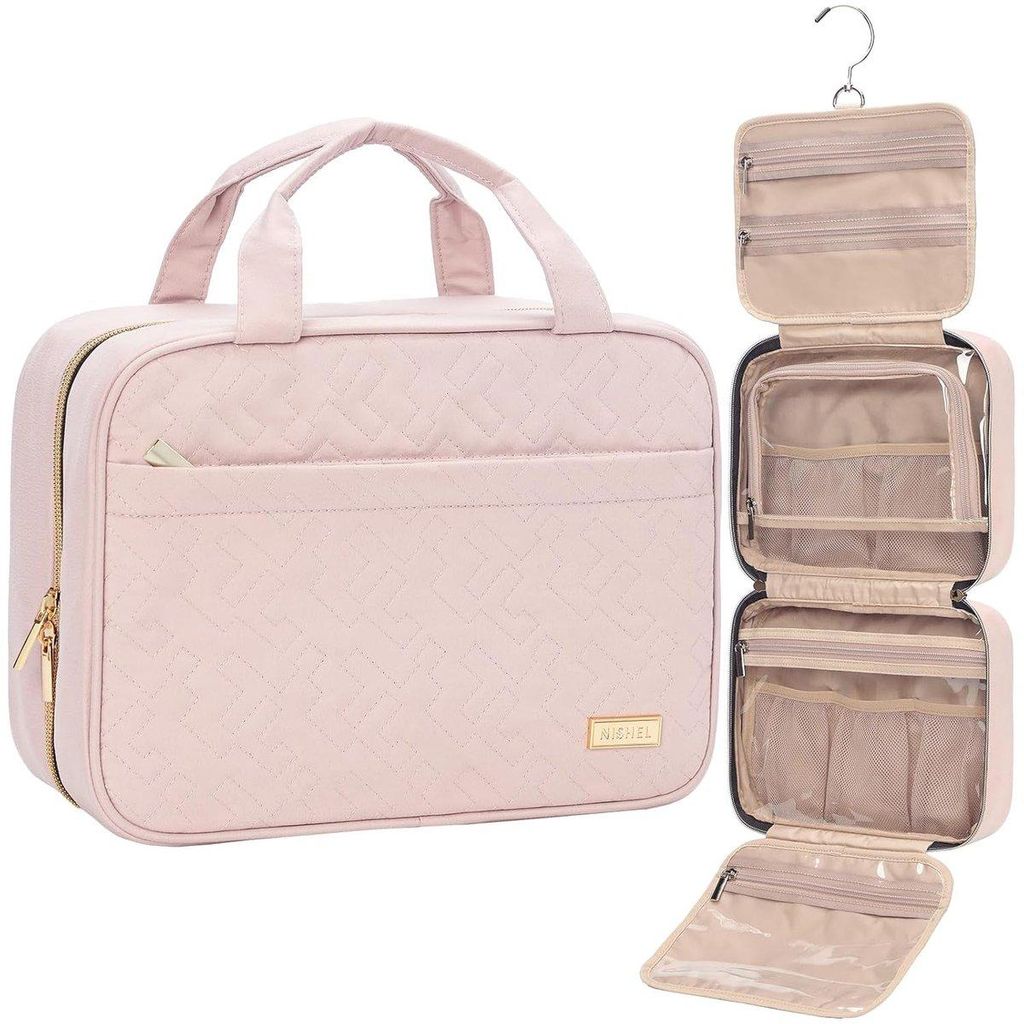 Kulturtasche mit Haken Reise für Damen Beauty Case Schminktasche Hänge-Kulturtasche Reise Organizer für Herren, Damen, Mädchen & Kinder Groß Rosa