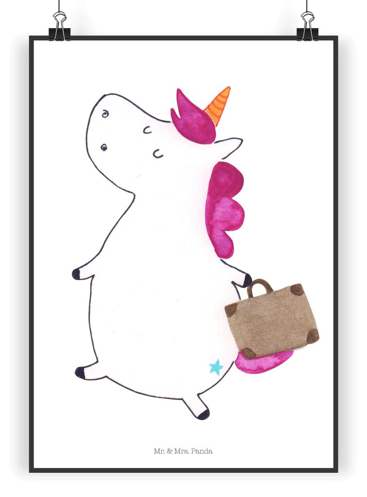Mr. & Mrs. Panda Bild Einhorn Koffer DIN A5 - Weiß - Geschenk, Wanddekoration, Unicorn, Design Poster, Plakat, Reise, drucke, Lustig, Abenteuer, W...