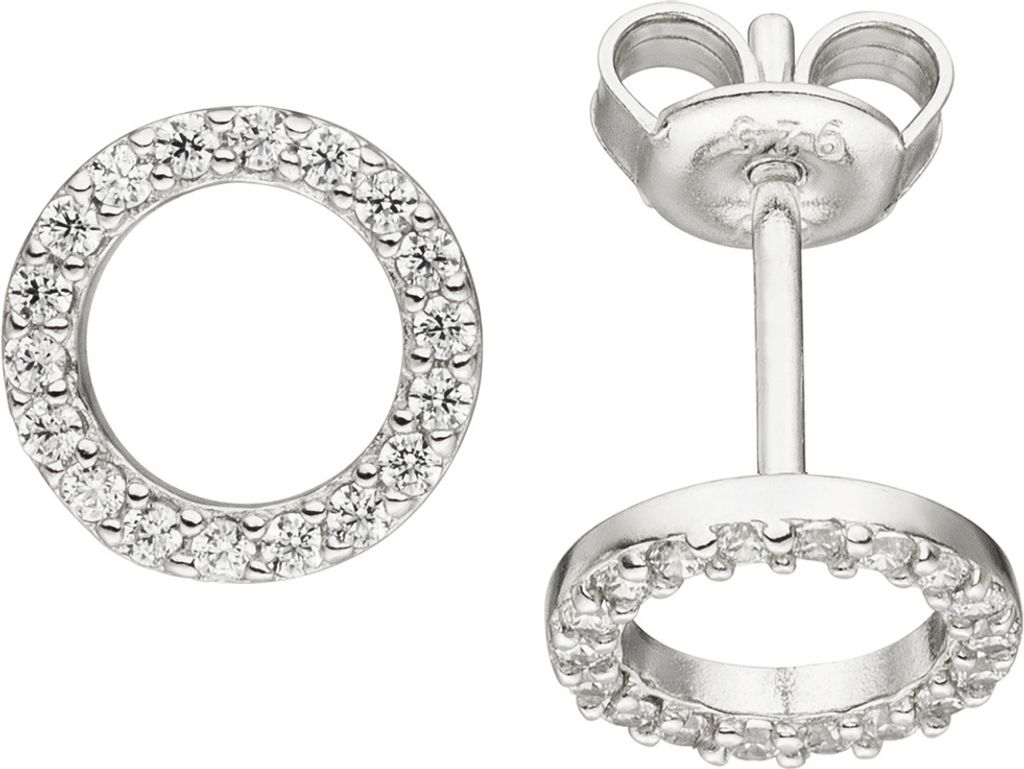 Ohrstecker Ohrringe Ohrschmuck Kreise mit weißen Zirkonia rund 925 Silber