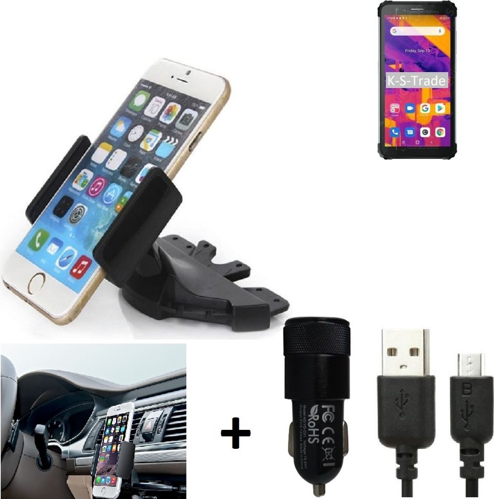 TOP SET K-S-Trade Autohalterung kompatibel mit Blackview BV6600 Pro CD Schlitz Halterung KFZ-Halter Radio Handy Halterung 360° drehbar DVD-Schacht