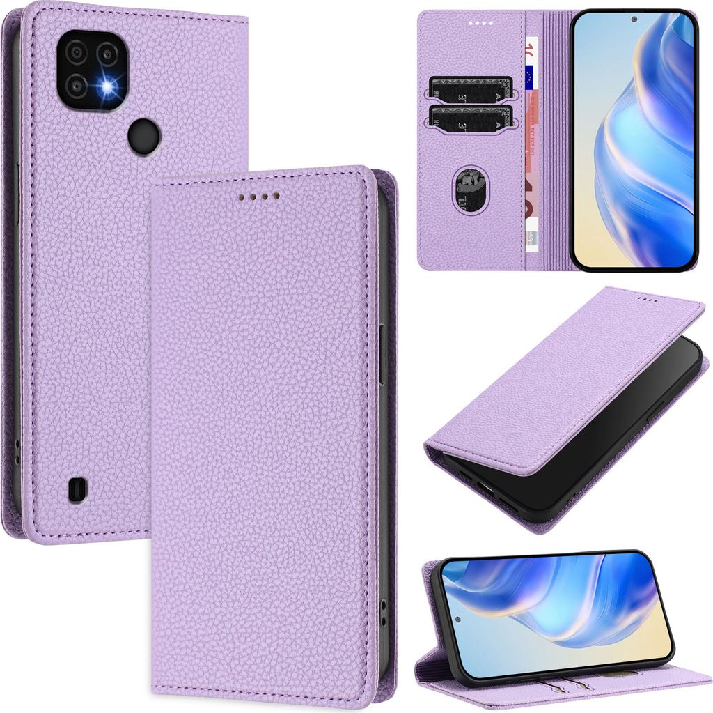 Litchi Leder Handyhülle für Realme C20/Realme C11 2021/Realme C21 Wallet Kartenfächer Standfunktion Hülle Violett