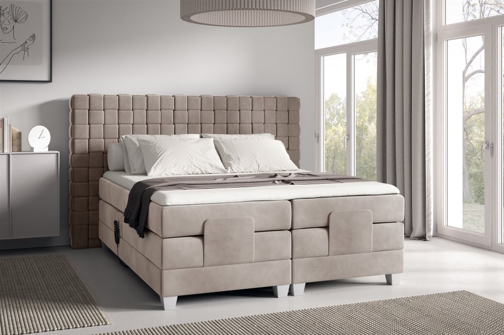 Boxspringbett Elektrisch Bett VIDAL 160x200cm in Stoff Fresh Macchiato