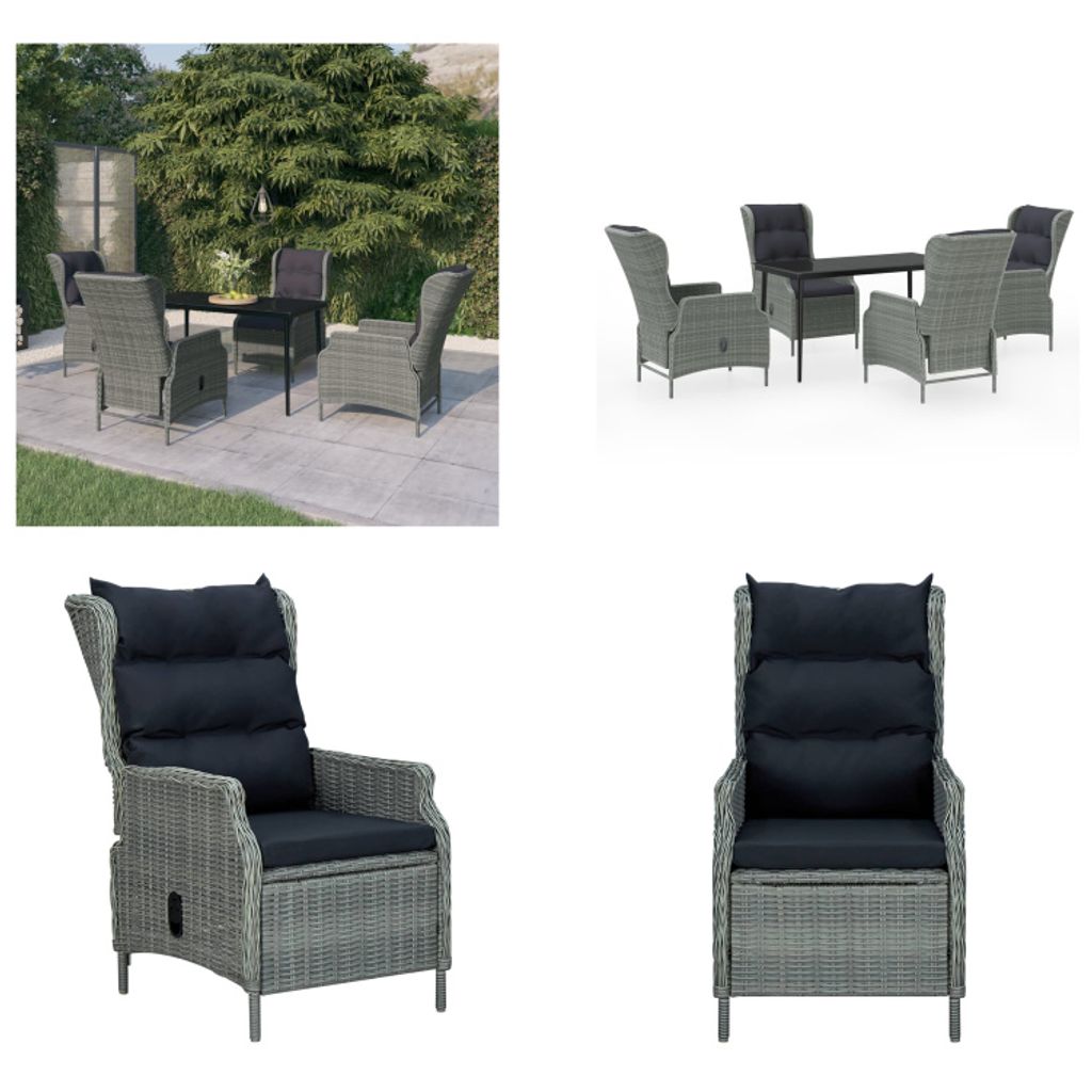 vidaXL 5 tlg. Garten Essgruppe Hellgrau - Garten Essgruppe - Garten Essgruppen - Poly Rattan Essgruppe - Outdoor Essgruppe