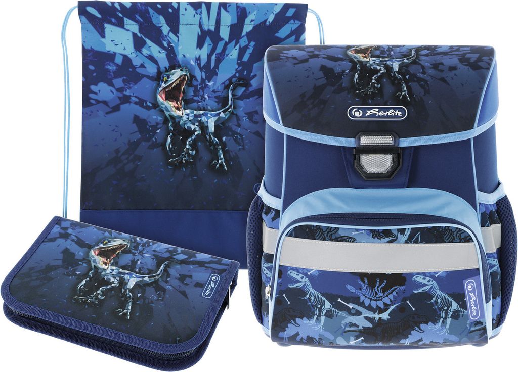 Herlitz Schulranzen Schultasche 16L, 3 teilig mit Federmappe und Sportbeutel Blau