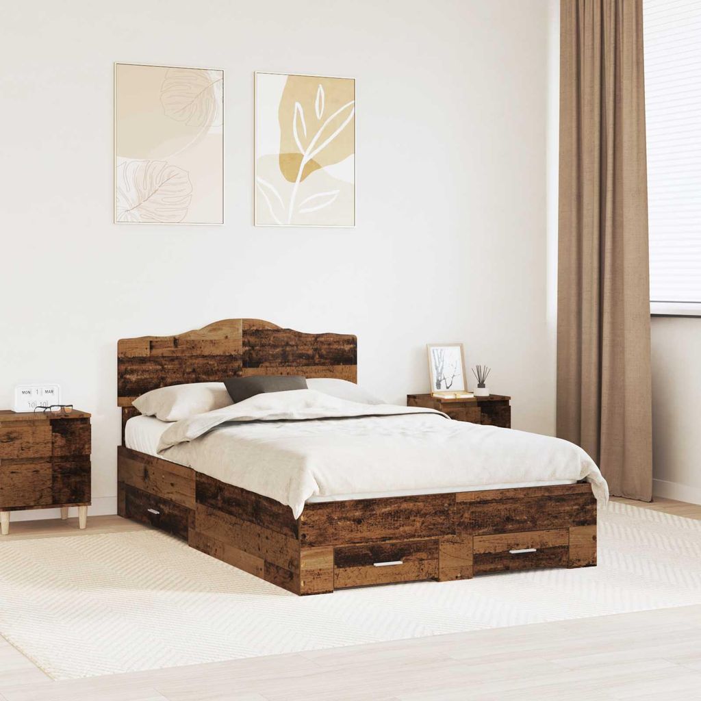 Maison Exclusive - Bettrahmen mit Kopfteil Altholz 120 x 190 cm Holzwerkstoff