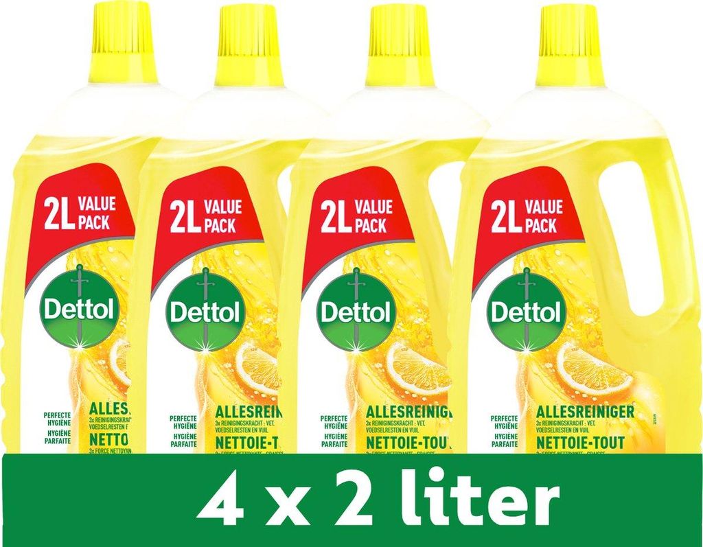Dettol Allzweckreiniger – Spritzige Zitrone 2 l – 4 Stück – Vorteilspackung