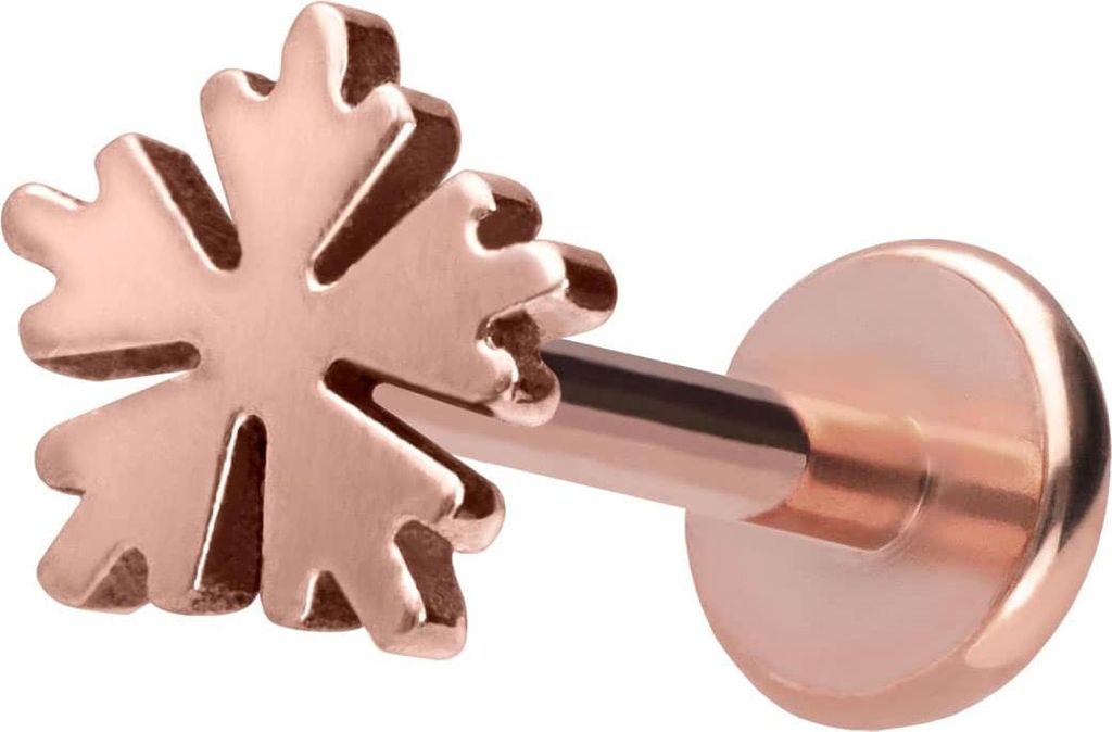 Ohrpiercing, Nasenpiercing Titan Labret mit Push Fit SCHNEEFLOCKE RoséGold Stablänge: 10mm | Stabstärke: 1mm