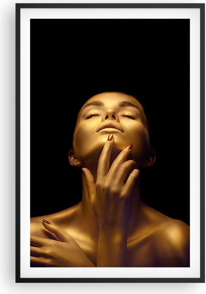 Gerahmtes Poster - Schwarzer Rahmen - Gold Frau Stück - 61x91,5 cm - Wand Bild - Wanddeko - Wandbilder - Kunstposter - Wandposter - Bilderrahmen -...