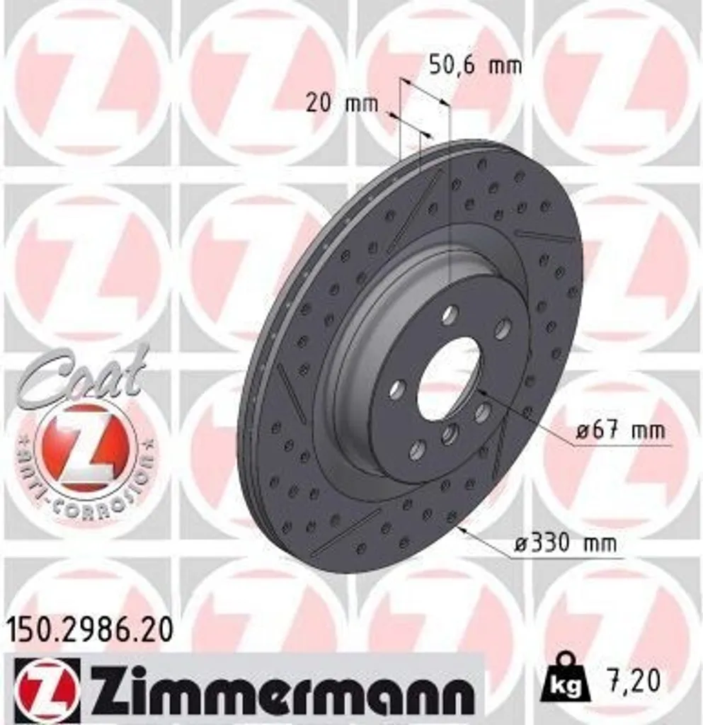 Disque de Frein 150.2986.20 Zimmermann 7.2kg pour BMW F40 Moyeu 51mm