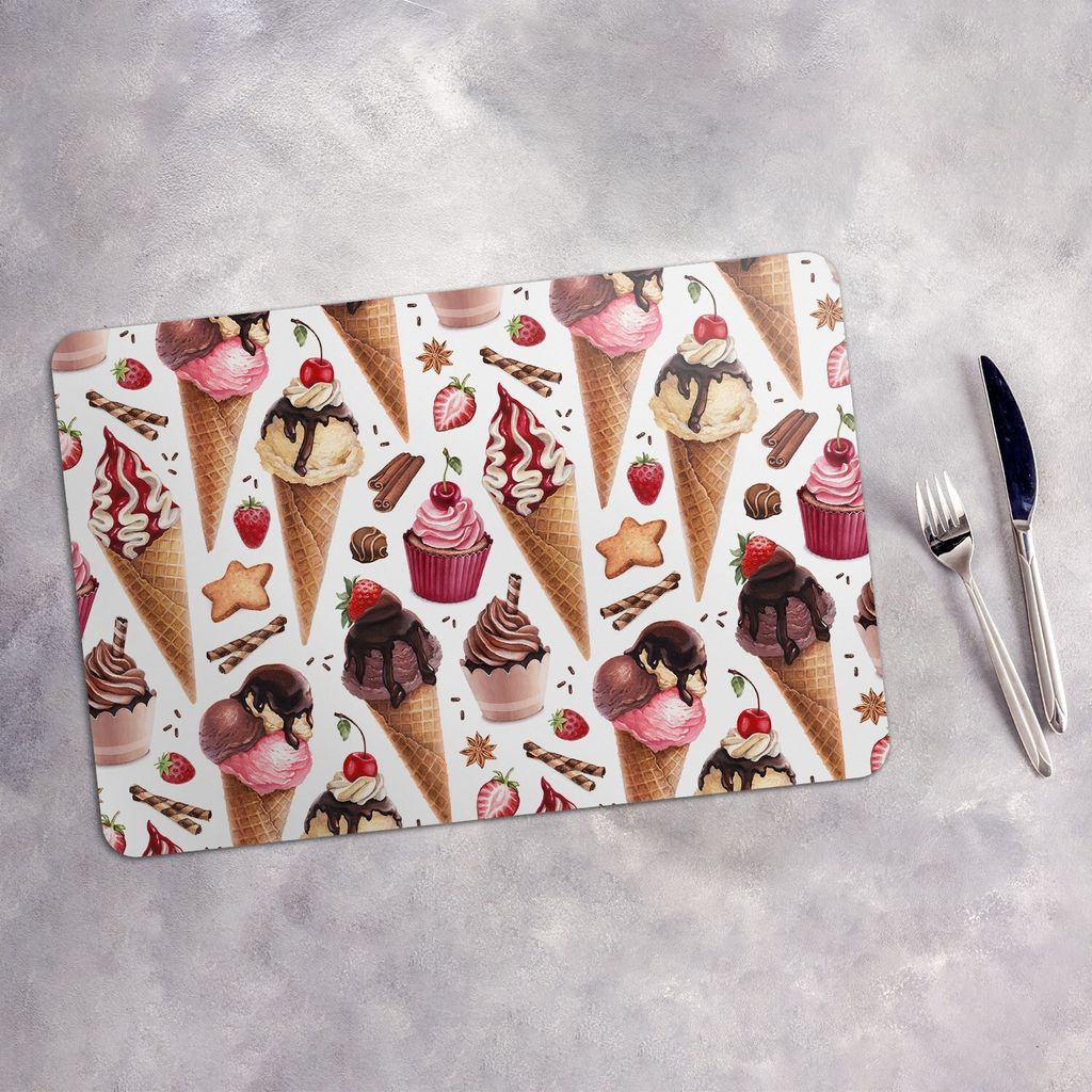 Tischset 6x45x30 cm Platzset Tischmatte Platzmatte Untersetzer - Eiscreme Kirsche Erdbeere