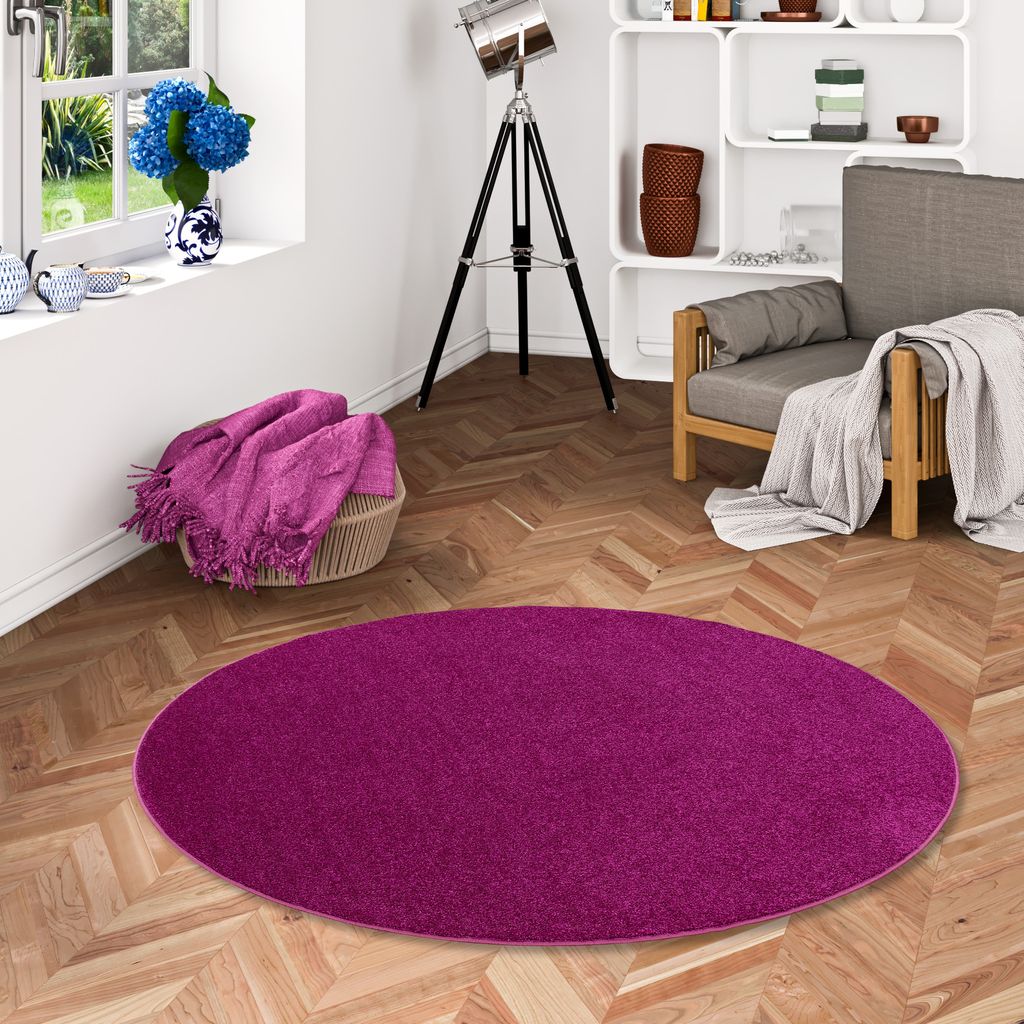 Hochflor Velours Teppich Luna Purple Rund, Größe:200 cm Rund