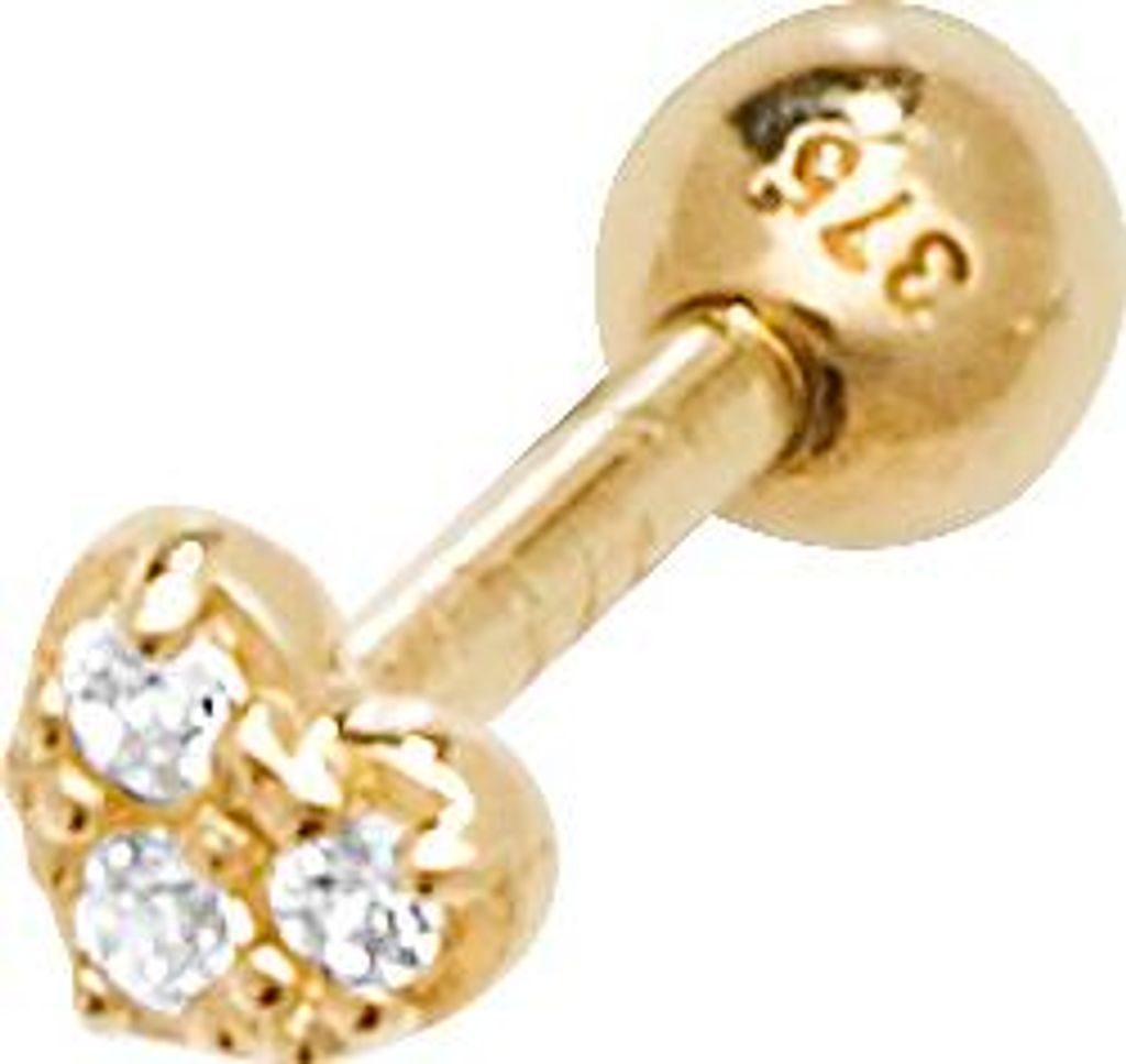 Süße 9 Karat (375) Gold Herz Damen - Einzel Knorpel Ohrstecker mit Zirkonia - 3mm*3mm; TRS25821