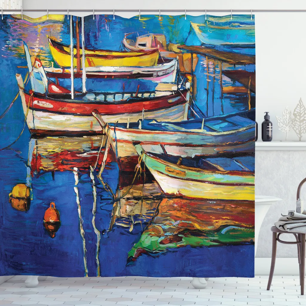 ABAKUHAUS Tenda da doccia colorata, Shore at Warm Sonnenuntergang, impermeabile, incl. 12 anelli, resistente a batteri e muffe, 175 x 200 cm, multicolore