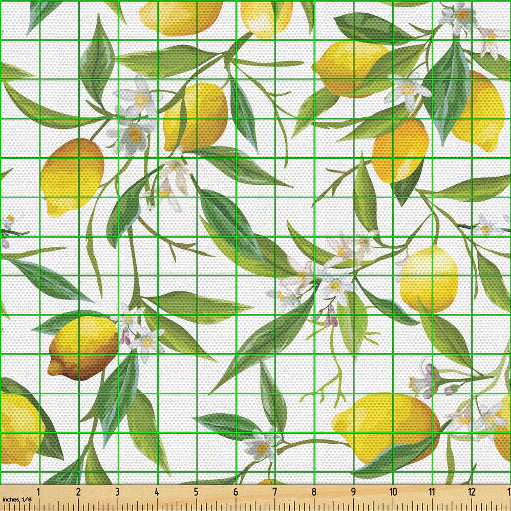 ABAKUHAUS Natur Gewebe als Meterware, Blühende Zitrone Woody Plant Romance-Lebensraum-Zitrusfrucht-frischer Hintergrund, 2 M (148 x 200 cm), Grün...