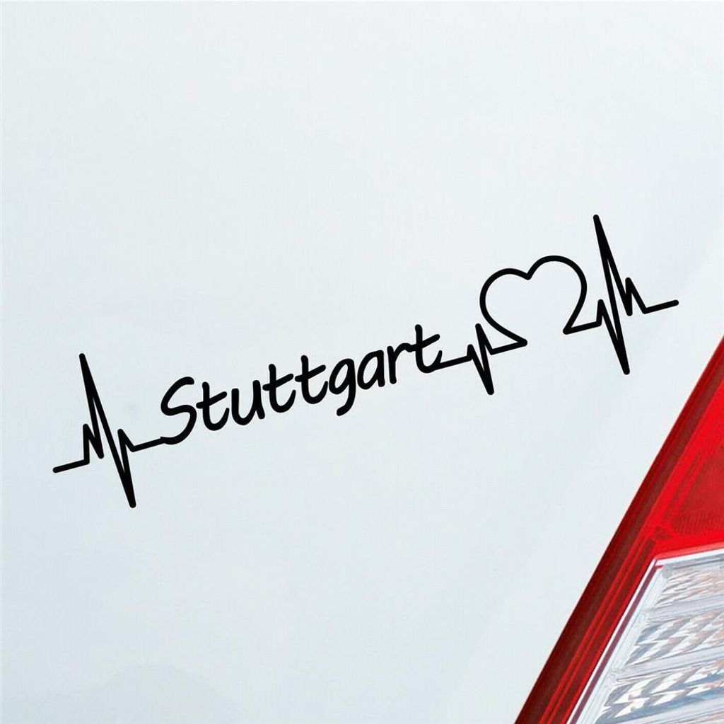 Auto Aufkleber Stuttgart Herz Herzschlag 19x5 cm Schwarz Matt Sticker Heckscheibenaufkleber