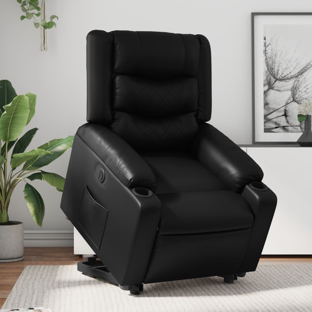 Design Relaxsessel mit Aufstehhilfe Elektrisch Schwarz Kunstleder, Klassische Sessel 2024 Neu