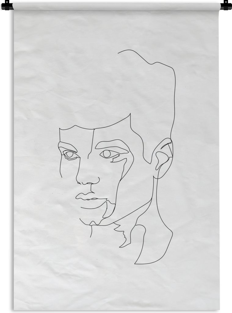 MuchoWow Wandteppich Wandbehang Porträt - Strichzeichnung - Mann 120x180 cm Tapisserie Dekoration Wandtuch - Schlafzimmer - Dekorationen für da...
