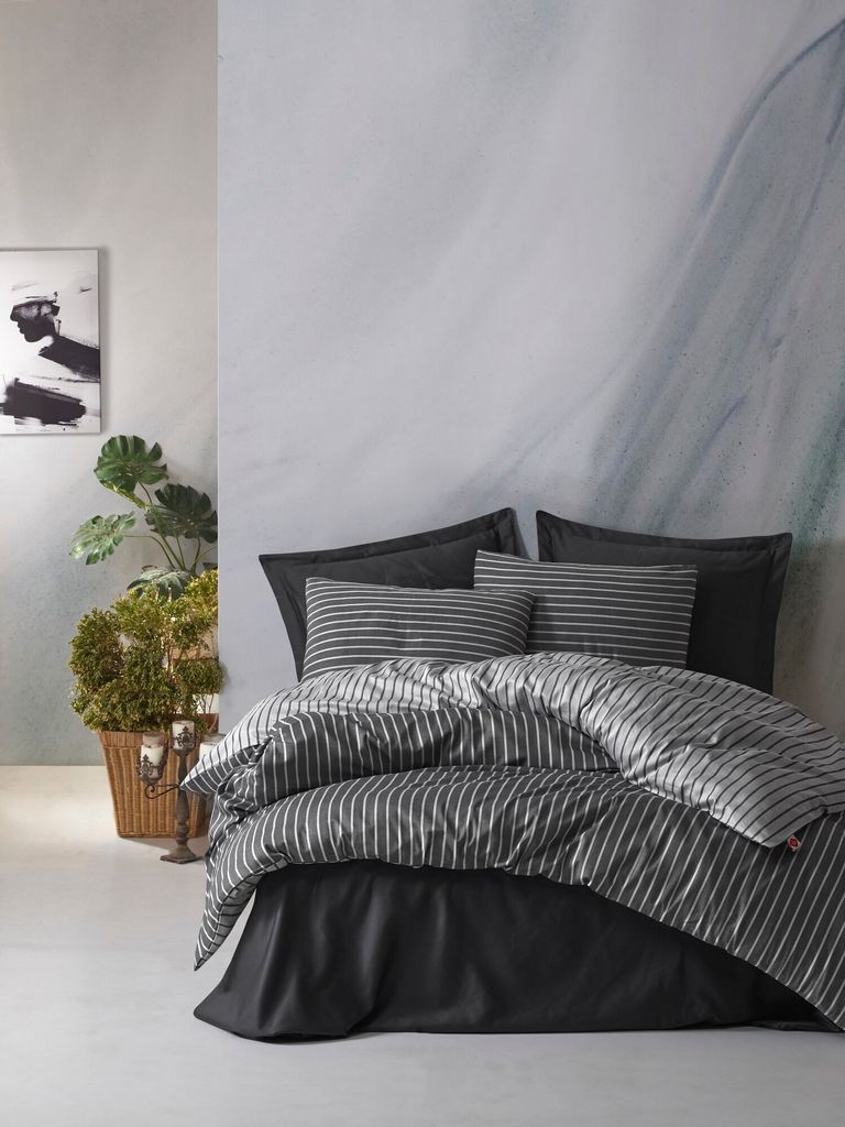 L'Essentiel Linge de Maison, Bamboo - Anthracite, Bambus-Doppelbettbezug-Set, 60 % BAUMWOLLSATIN / 40 % BAMBUS, Anthrazit, 200 x 220 cm