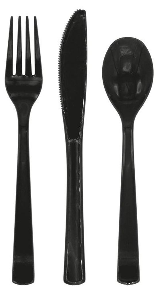 18 Stück Mehrweg Besteck aus Kunststoff - Schwarz Produktbild 