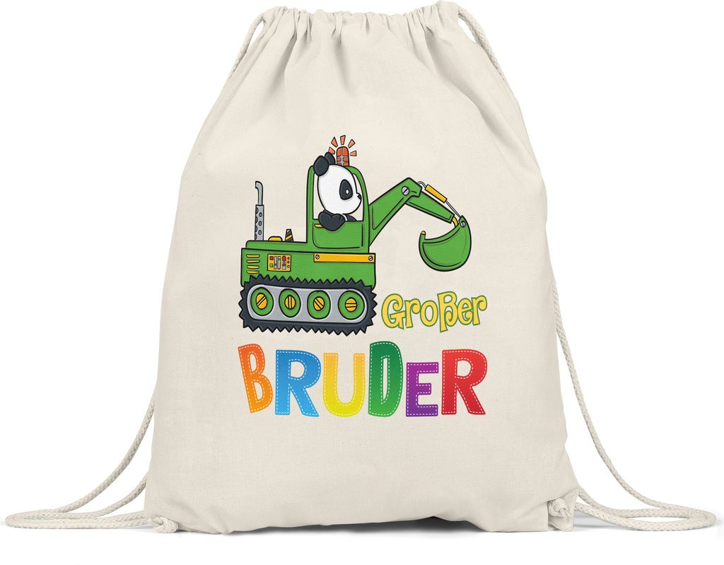 Großer Bruder Tasse Panda Bagger Motiv Geschenk Ankündigung Babynews Turnbeutel Gymsack